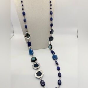 Chicos Blue and Silver long Necklace Crystal stone gift birthday Christmas $69
